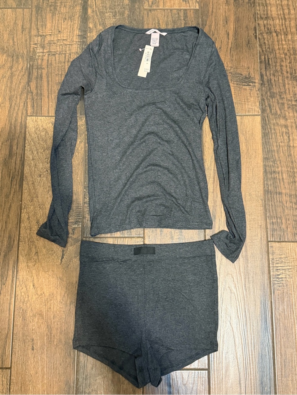 Victoria's Secret Charcoal Ribbed Lounge Top & Shorts Set NWT